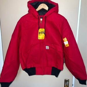 CARHARTT 50th Anniversary Red J140 Duck Quilt Lined Hooded Active Jacket small